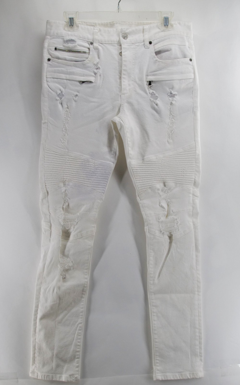 Rockstar Original Jeans Mens 34x31 White RSM214 Biker Moto Distressed Ultra Slim